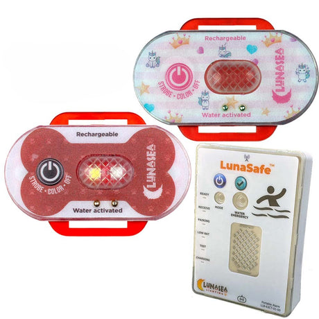 Lunasea Child/Pet Safety Water Activated Strobe Light w/RF Transmitter  Portable Audio/Visual Receiver - Red Case [LLB-63RB-E0-K1]