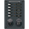 Blue Sea 8120  5 Position 12V Panel wDual USB  12V Socket