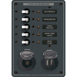 Blue Sea 8120  5 Position 12V Panel wDual USB  12V Socket