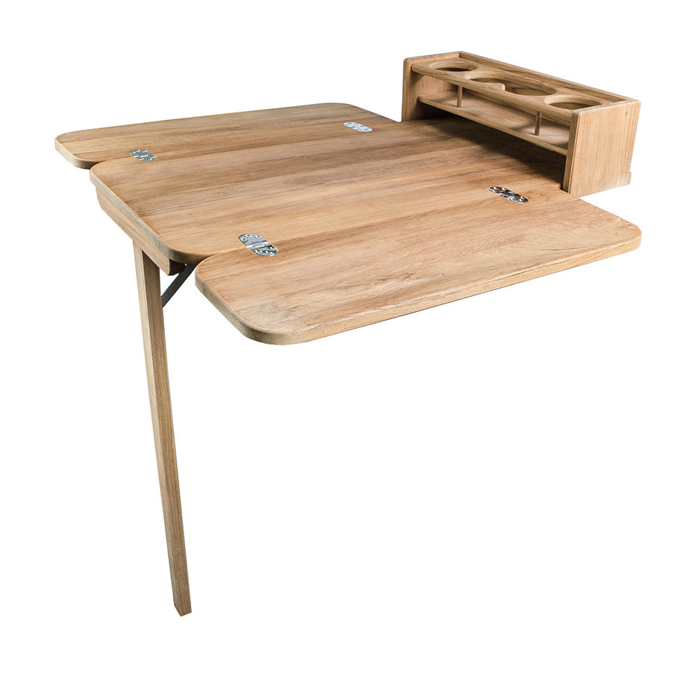 Whitecap Cockpit Table wFolding Leaves  4 Cupholders  Teak