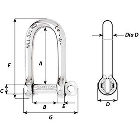 Wichard SelfLocking Long D Shackle  Diameter 6mm  14