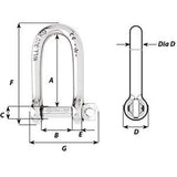 Wichard SelfLocking Long D Shackle  Diameter 8mm  516