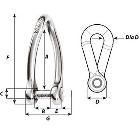 Wichard Captive Pin Twisted Shackle  Diameter 5mm  316