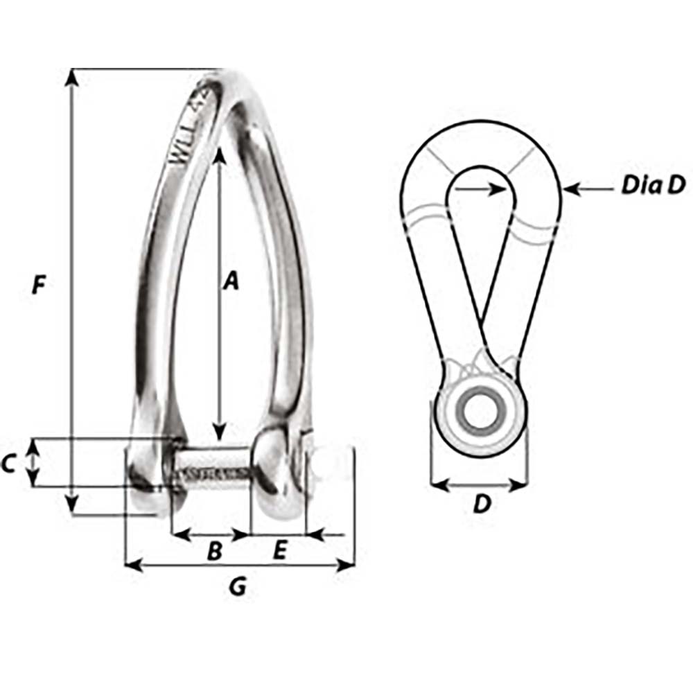 Wichard Captive Pin Twisted Shackle  Diameter 8mm  516
