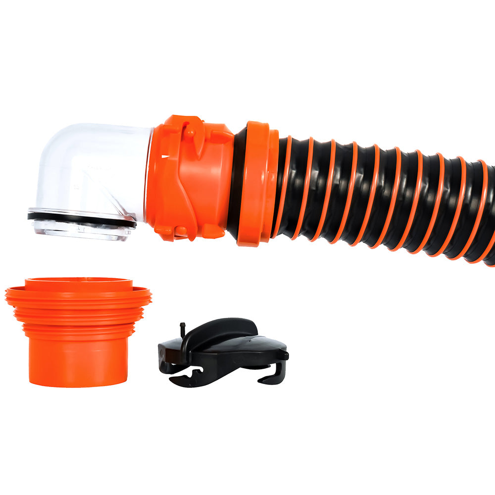 Camco RhinoEXTREME 15 Sewer Hose Kit w Swivel Fitting 4 In 1 Elbow Caps