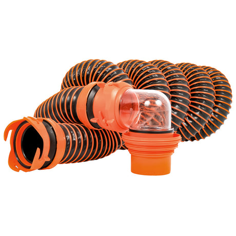 Camco RhinoEXTREME 15 Sewer Hose Kit wSwivel Fitting 4 In 1 Elbow Caps