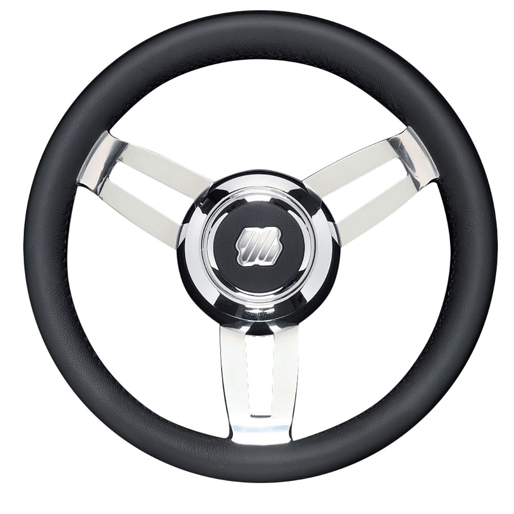 Uflex Morosini 138 Steering Wheel  Black Polyurethane wStainless Steel Spokes  Chrome Hub