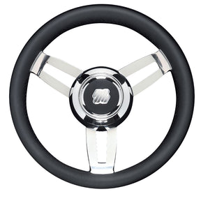 Uflex Morosini 138 Steering Wheel  Black Polyurethane wStainless Steel Spokes  Chrome Hub