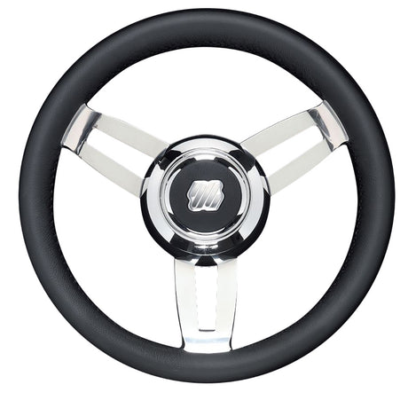Uflex Morosini 138 Steering Wheel  Black Polyurethane wStainless Steel Spokes  Chrome Hub