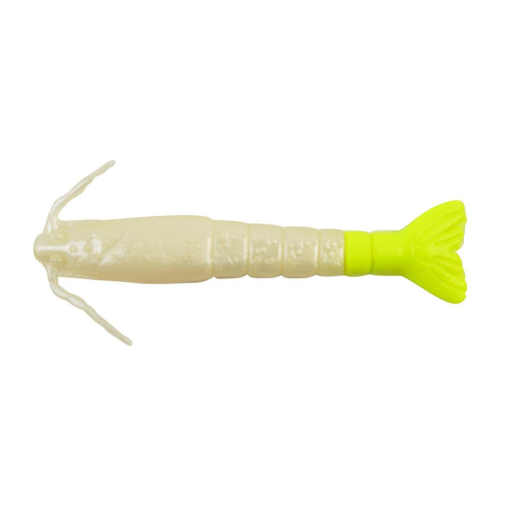 Berkley Gulp Saltwater Shrimp  3  Pearl WhiteChartreuse