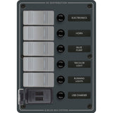 Blue Sea 8121  5 Position Contura Switch Panel wDual USB Chargers  1224V DC  Black
