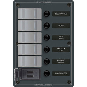 Blue Sea 8121  5 Position Contura Switch Panel wDual USB Chargers  1224V DC  Black