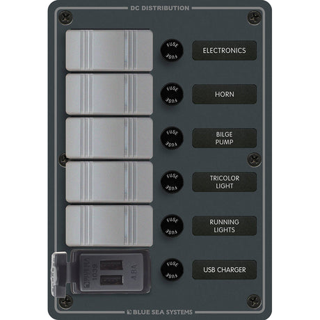 Blue Sea 8121  5 Position Contura Switch Panel wDual USB Chargers  1224V DC  Black