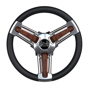 Schmitt Marine Burano Wheel 14 34 Tapered Shaft Burl Polyurethane wStainless Spoke Includes Center CapNut