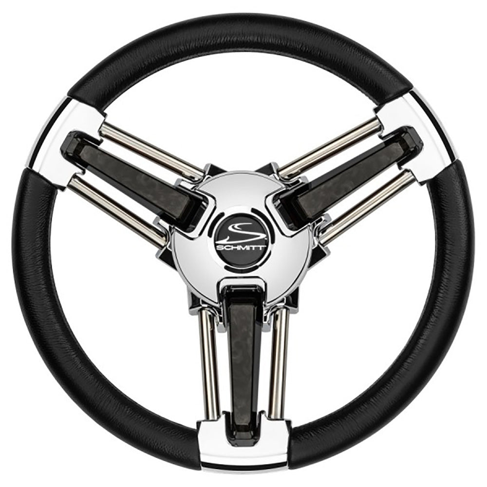 Schmitt Marine Burano Wheel 14 34 Tapered Shaft Black Polyurethane wStainless Spoke Includes Center CapNut