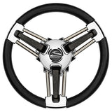 Schmitt Marine Burano Wheel 14 34 Tapered Shaft Black Polyurethane wStainless Spoke Includes Center CapNut