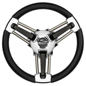 Schmitt Marine Burano Wheel 14 34 Tapered Shaft Black Polyurethane wStainless Spoke Includes Center CapNut