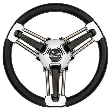 Schmitt Marine Burano Wheel 14 34 Tapered Shaft Black Polyurethane wStainless Spoke Includes Center CapNut