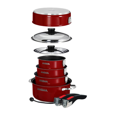 Magma Nestable 10 Piece Induction NonStick Enamel Finish Cookware Set  Magma Red