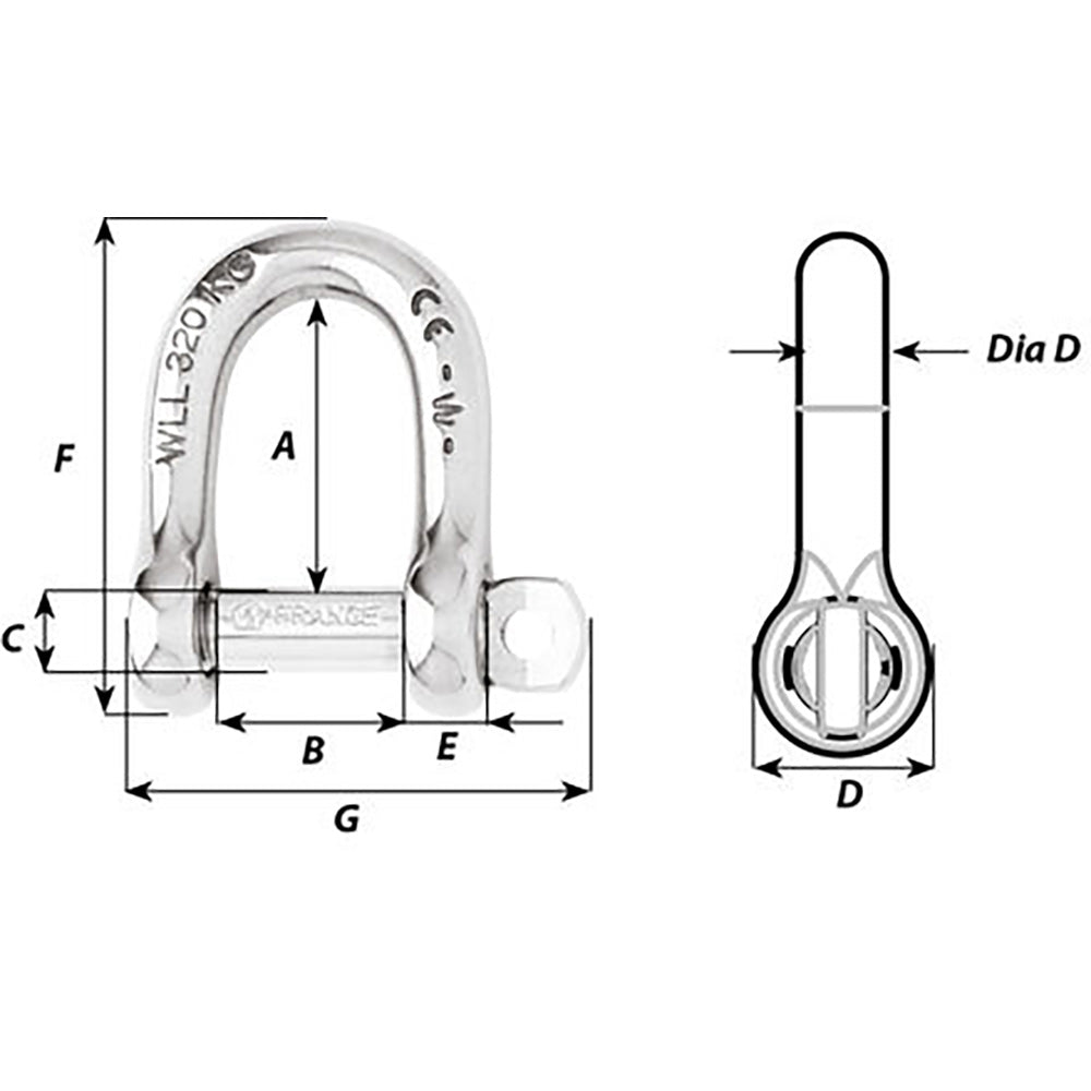 Wichard SelfLocking D Shackle  12mm Diameter  1532