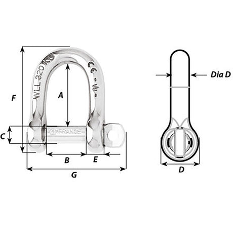 Wichard SelfLocking D Shackle  12mm Diameter  1532