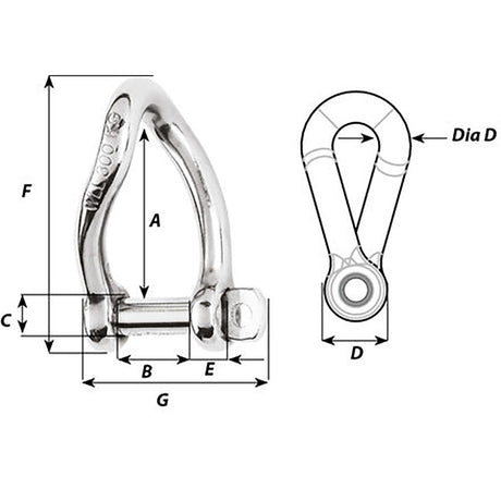 Wichard SelfLocking Twisted Shackle  10mm Diameter  1332
