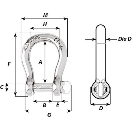 Wichard Not SelfLocking Bow Shackle  16mm Diameter  58