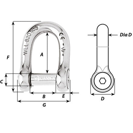 Wichard SelfLocking Allen Head Pin D Shackle  10mm Diameter  1332