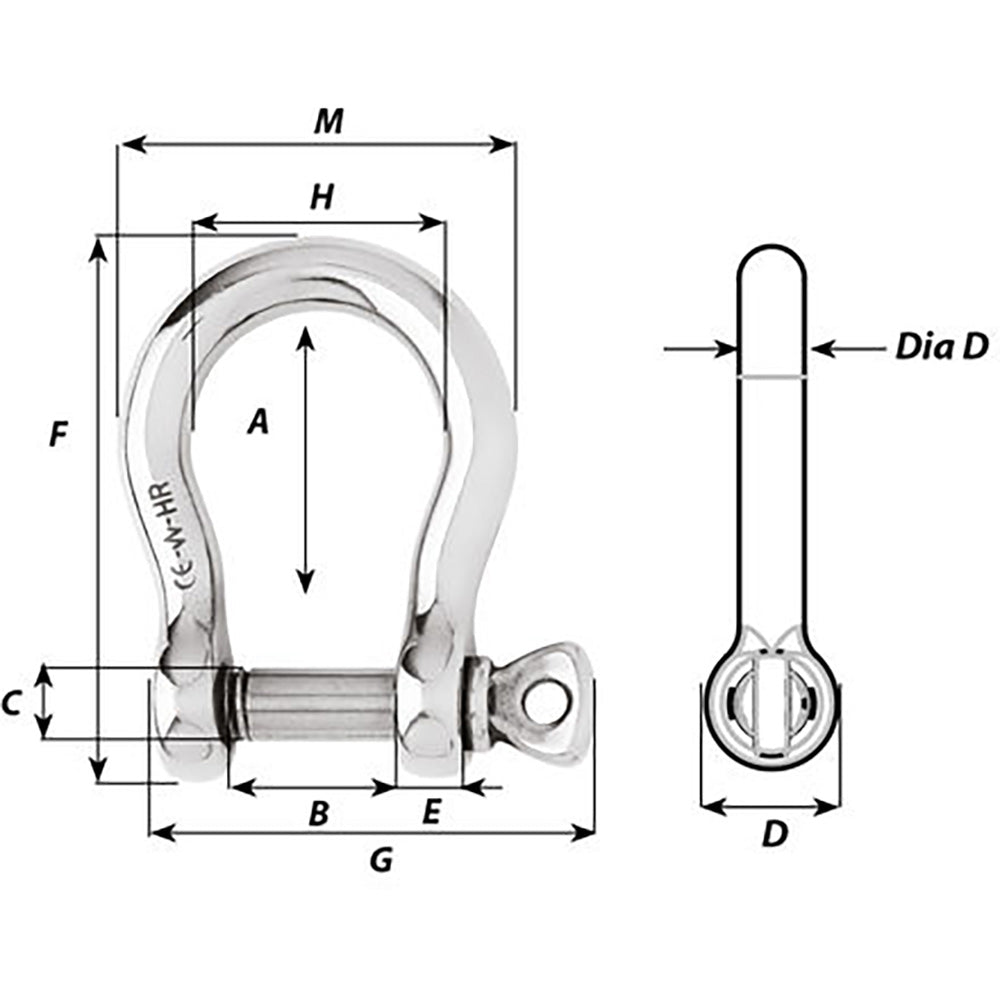 Wichard HR Bow Shackle  8mm Pin Diameter