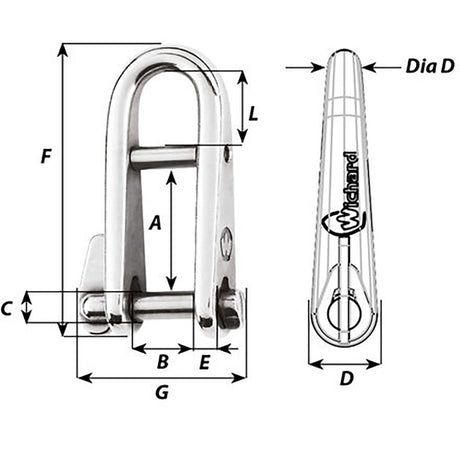 Wichard HR Key Pin Shackle With Bar  5mm Pin Diameter