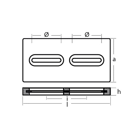 Tecnoseal Rectangular Zinc Plate Anode wInserts  12 x 6 x 1