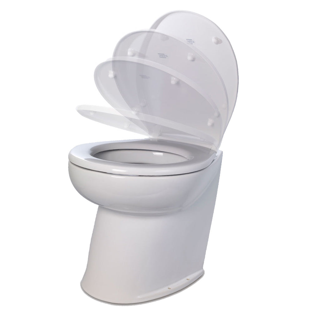Jabsco Deluxe Flush 14 Angled Back 12V Raw Water Electric Marine Toilet wRemote Rinse Pump  Soft Close Lid