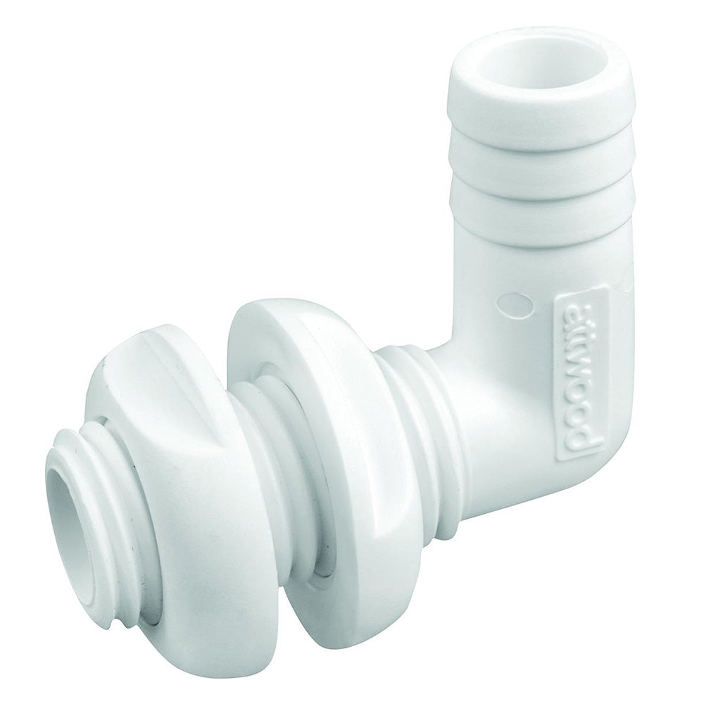 Attwood White Plastic 90 Degree ThruHull Connector  34 Inner Diameter