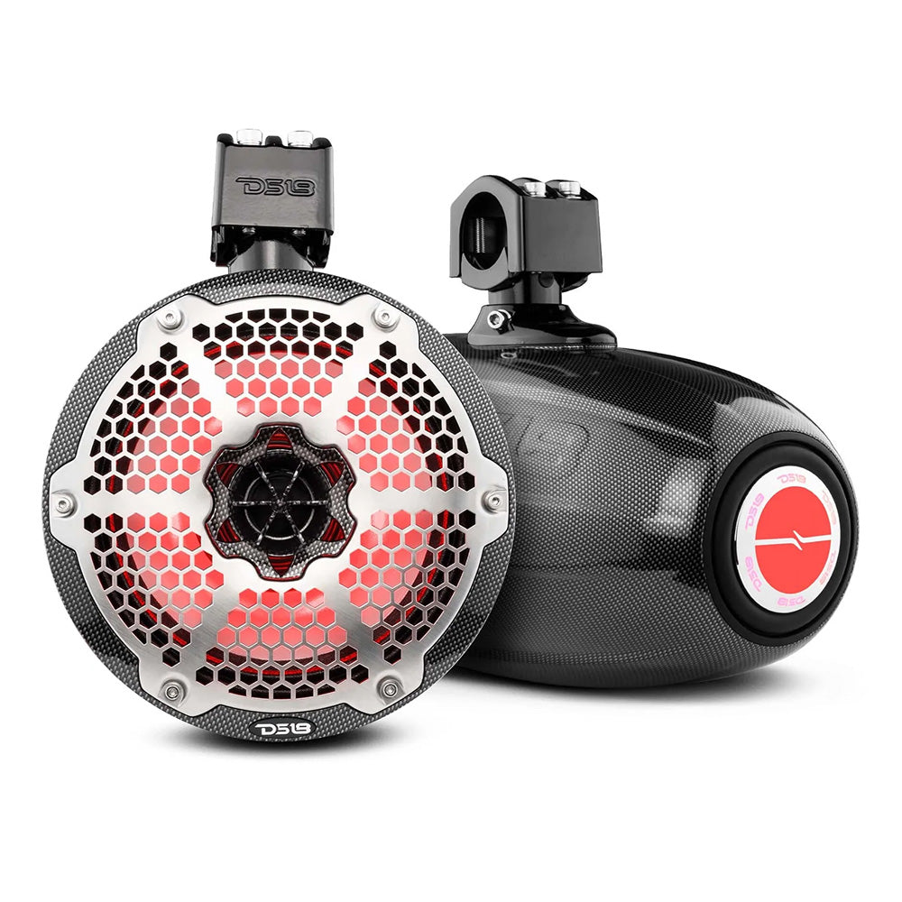 DS18 X Series HYDRO 8 2Way Wakeboard Pod Tower Speakers w1 Driver  RGB Lights  550W  Black Carbon