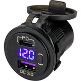 SeaDog Round USB  USBC Power Socket wHidden Voltmeter