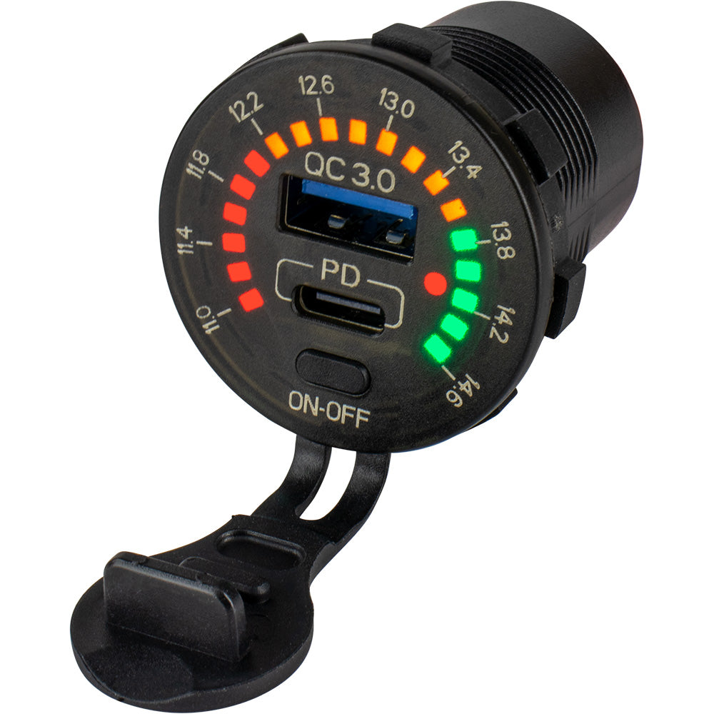 SeaDog Round Rainbow Voltmeter wUSB  USBC Power Socket
