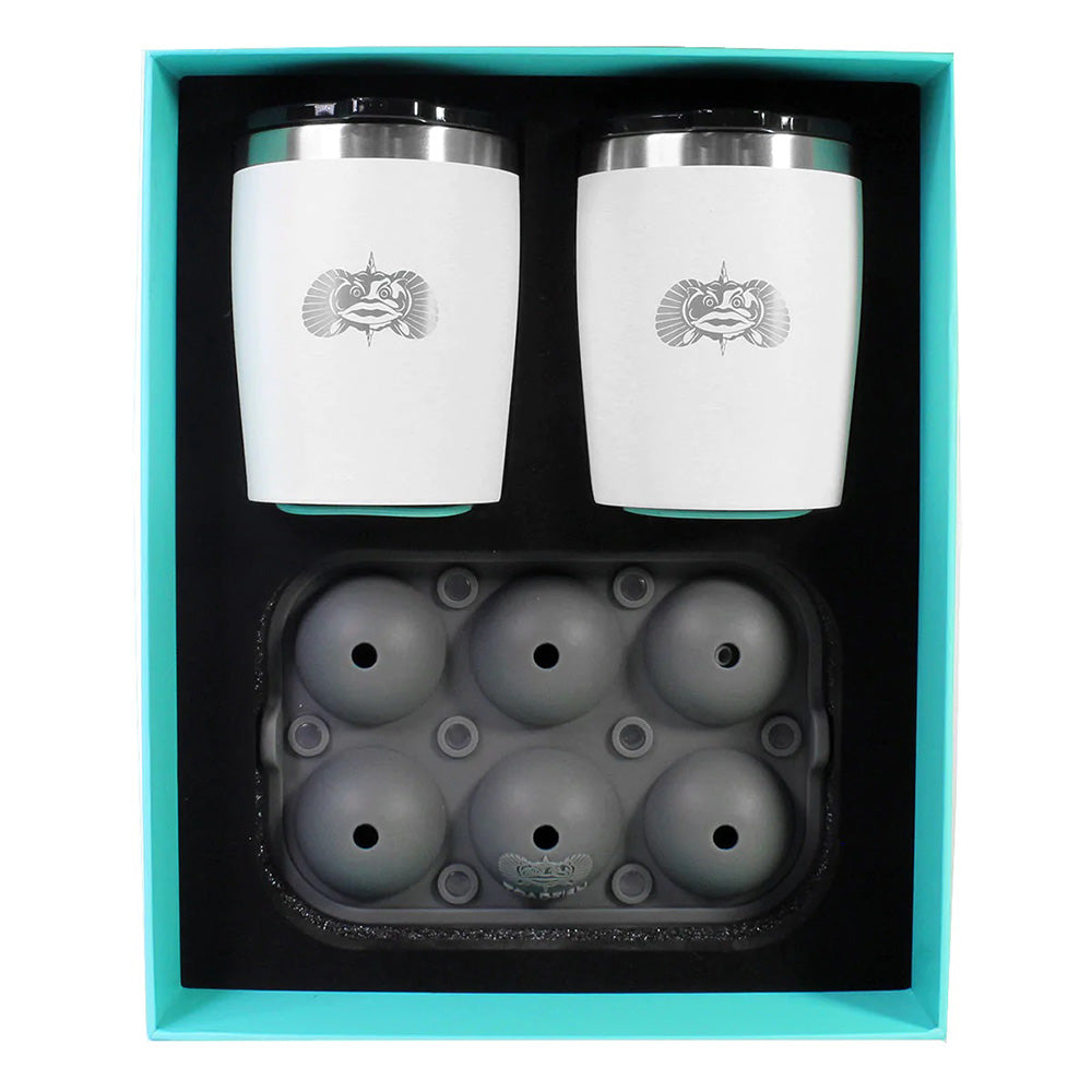 Toadfish NonTipping 10oz White Rocks Tumblers wIce Ball Tray  2 Tumblers