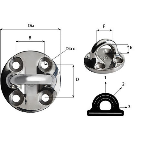 Wichard Round Pad Eye  57mm Diameter 214  Fixed