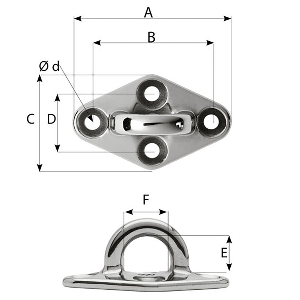 Wichard Diamond Pad Eye  Round  60mm Length 22364  M5 Screw