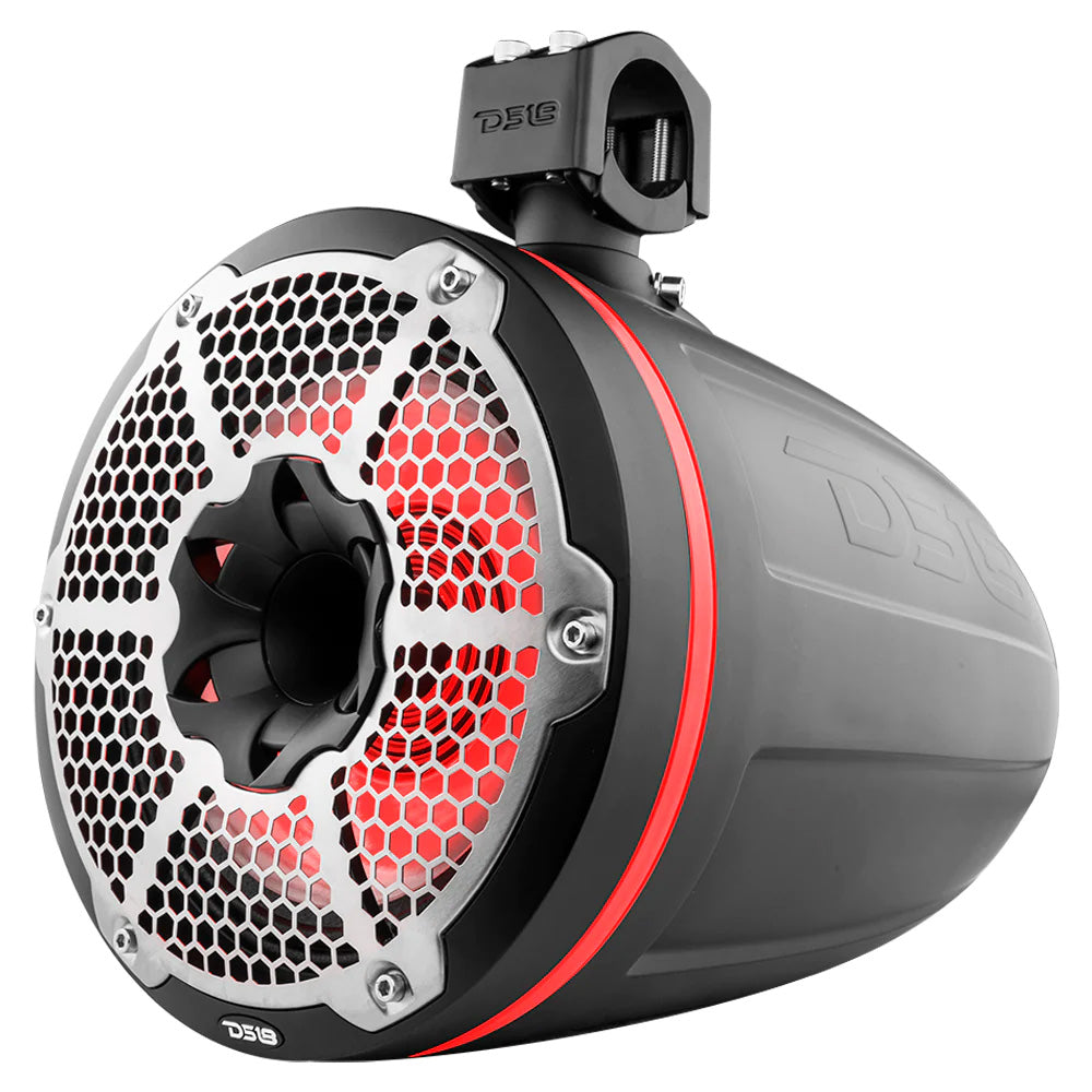 DS18 HYDRO 10 Neodymium Marine Towers wBuiltIn Passive Radiator 1 Driver  RGB LED Lights  900W  Black