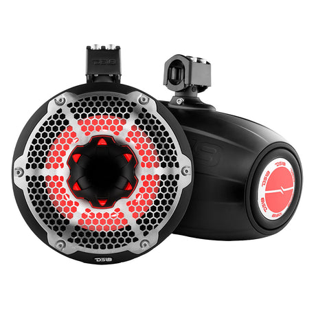 DS18 HYDRO 10 Neodymium Marine Towers wBuiltIn Passive Radiator 1 Driver  RGB LED Lights  900W  Black