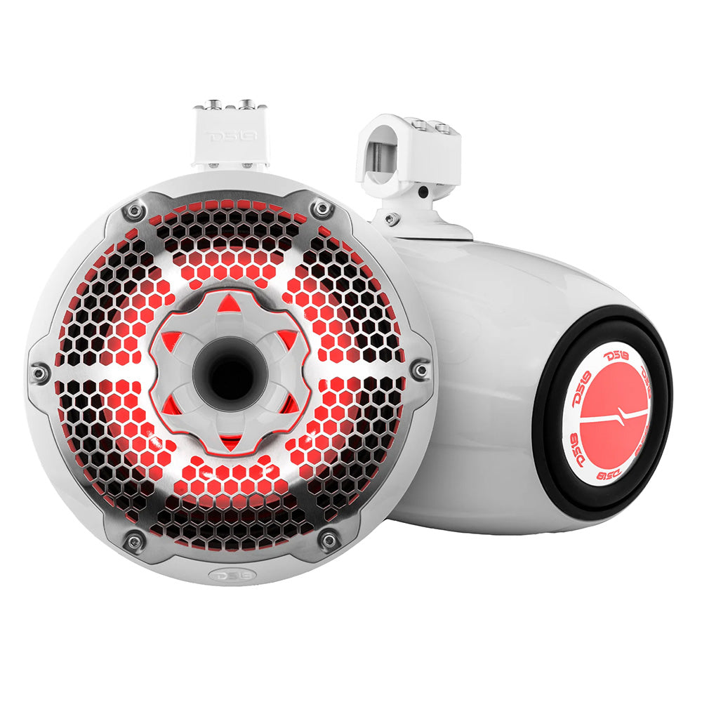 DS18 HYDRO 10 Neodymium Marine Towers wBuiltIn Passive Radiator 1 Driver  RGB LED Lights  900W  White