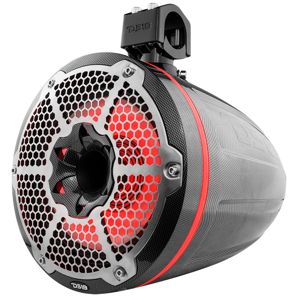 DS18 HYDRO 10 Neodymium Marine Towers wBuiltIn Passive Radiator 1 Driver  RGB LED Light  900W  Black